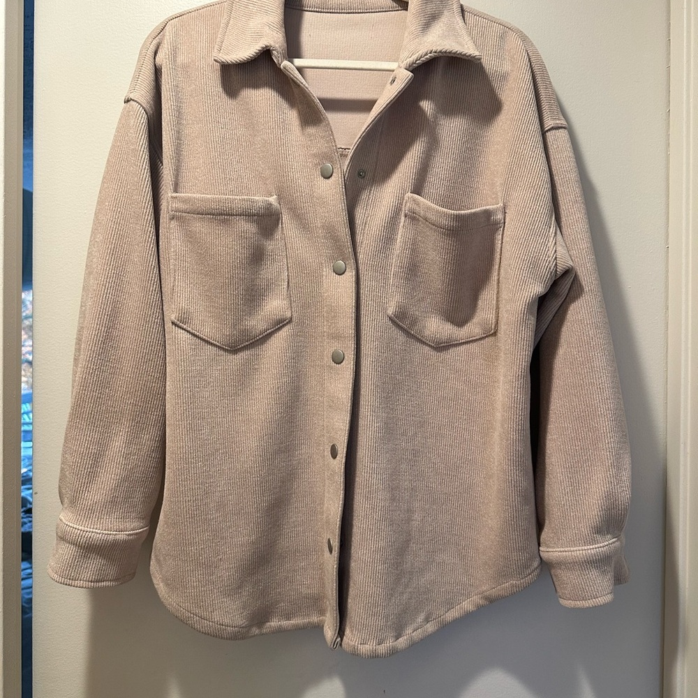 Beige Button-Up Shirt Jacket